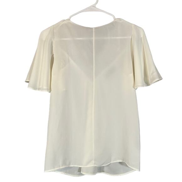 Mango White Lace Applique Flutter Short Sleeve V-Neck Blouse Women Sz 2 - Picture 2 of 8